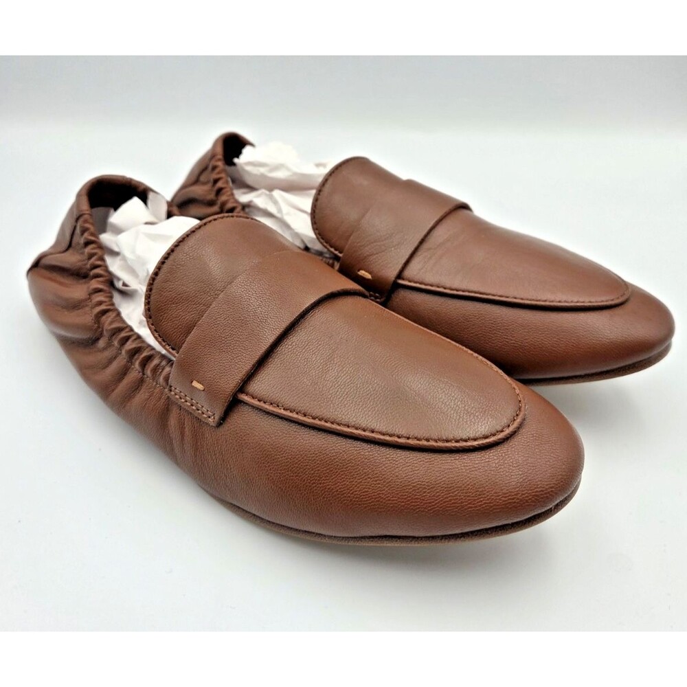 Quince Women's Brown Leather Penny Loafers Ballet Flats Slip On Shoes Size 8